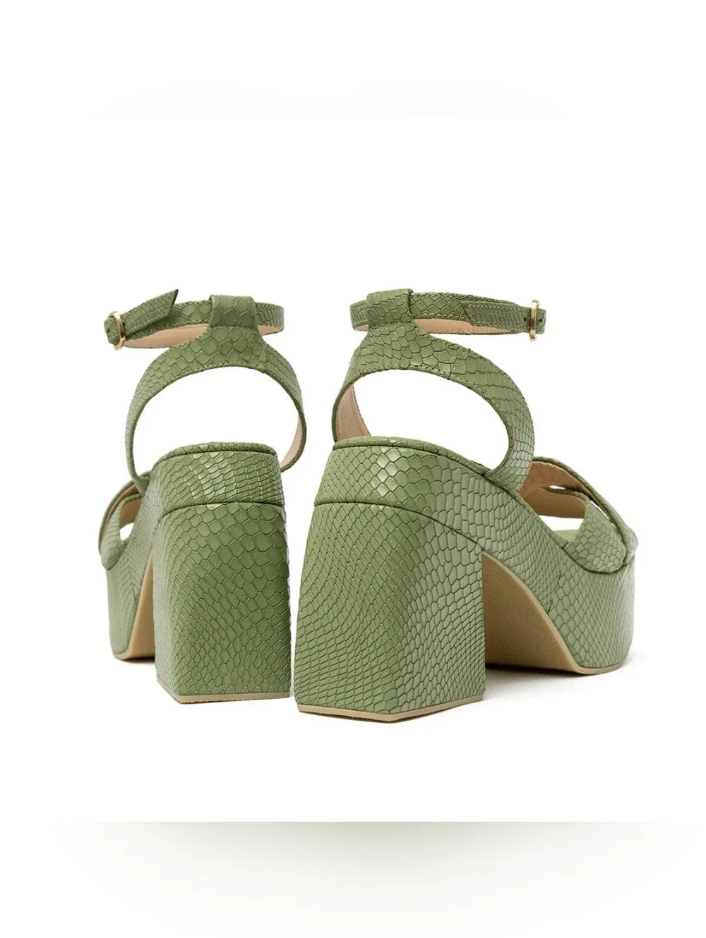 ALTA  Loretta Green Leather Platform Sandals 40